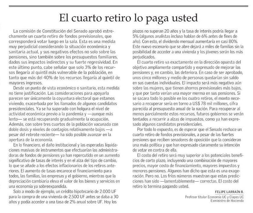 El cuarto retiro lo paga usted