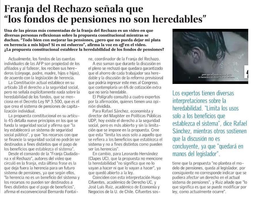 Franja del Rechazo señala que “los fondos de pensiones no son heredables”