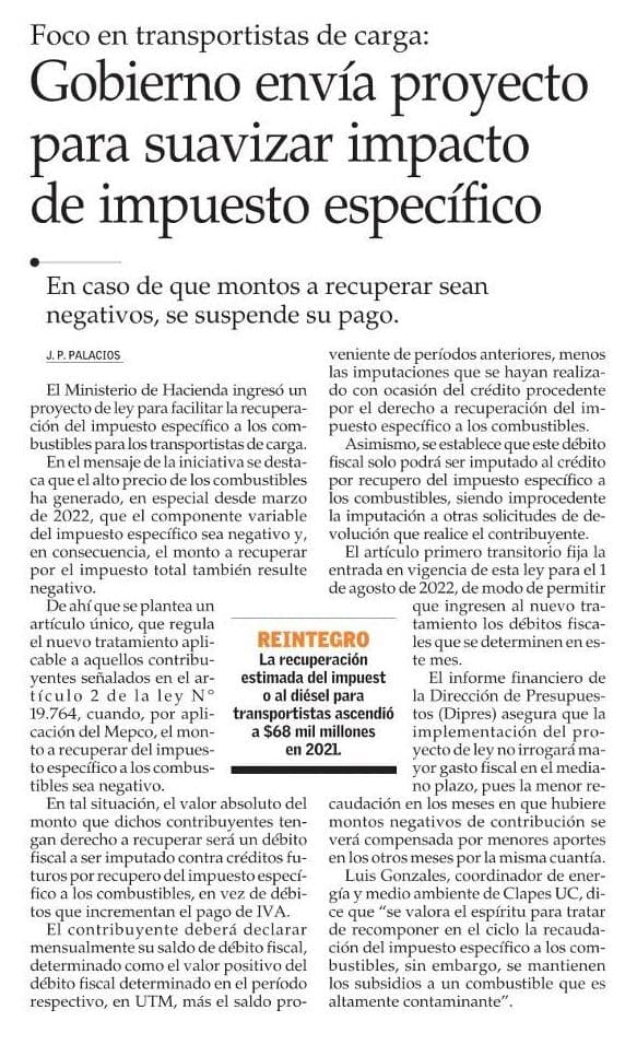 Gobierno envía proyecto para suavizar impacto de impuesto específico