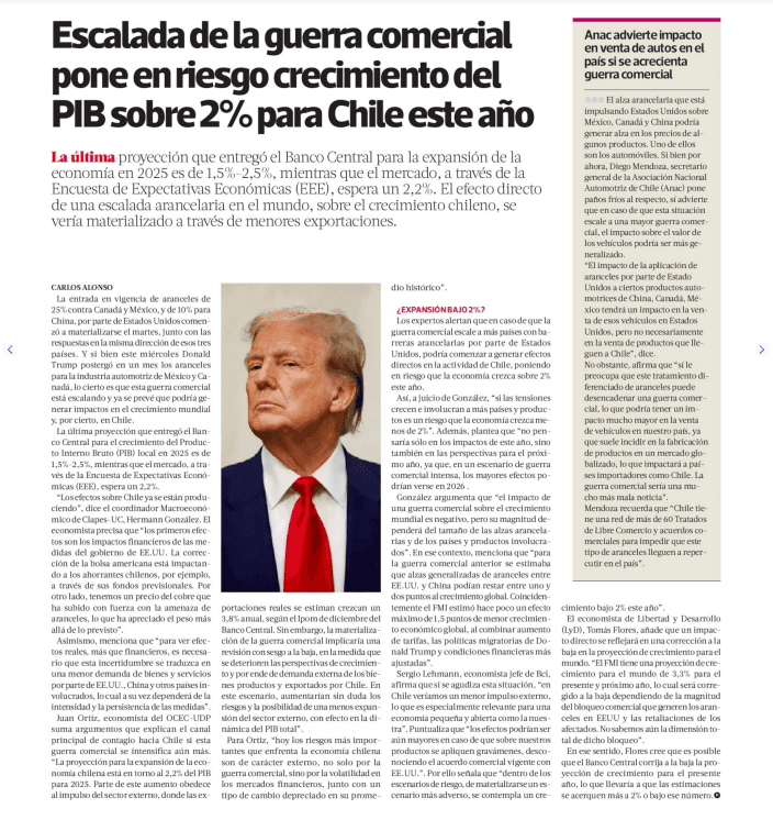 Escalada de la guerra comercial pone en riesgo crecimiento del PIB sobre 2% para Chile este año 