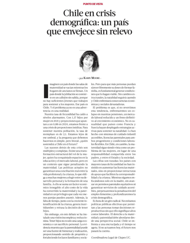 Chile en crisis demográfica: un país que envejece sin relevo 