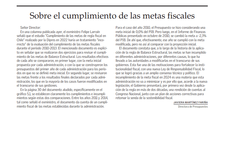 Sobre el cumplimiento de las metas fiscales