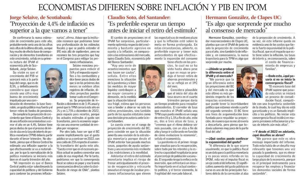 Economistas difieren sobre inflación y PIB en IPoM