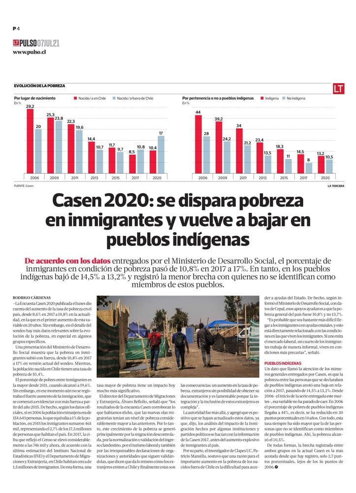 Casen 2020: se dispara pobreza en inmigrantes y vuelve a bajar en pueblos indígenas