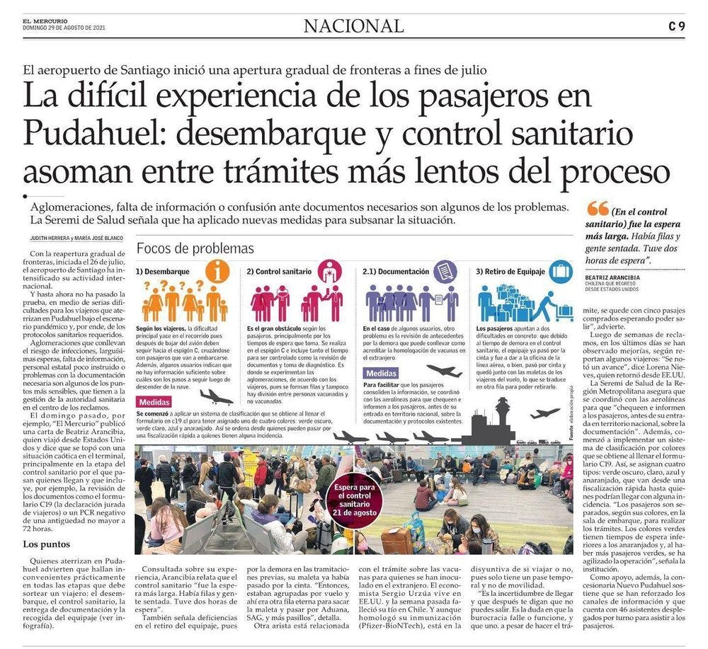 La difícil experiencia de los pasajeros en Pudahuel: desembarque y control sanitario asoman entre trámites más lentos del proceso