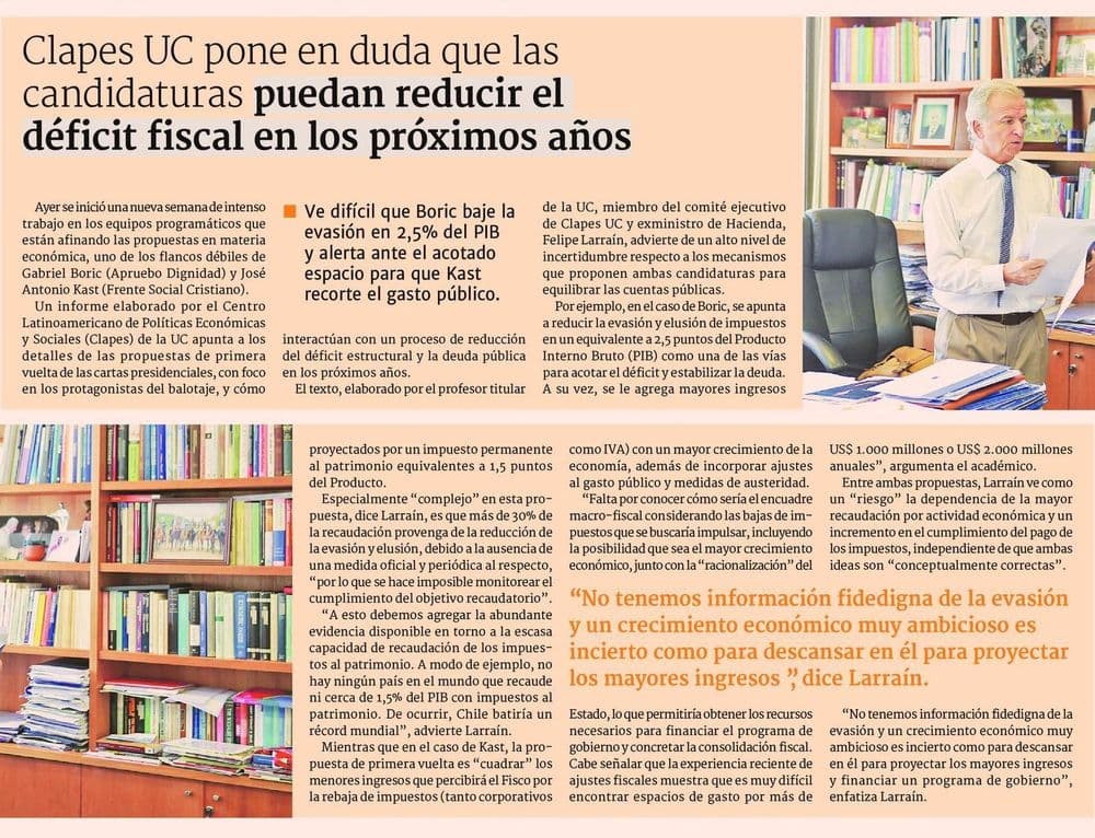 Clapes UC pone en duda que las candidaturas puedan reducir el déficit fiscal en los próximos años