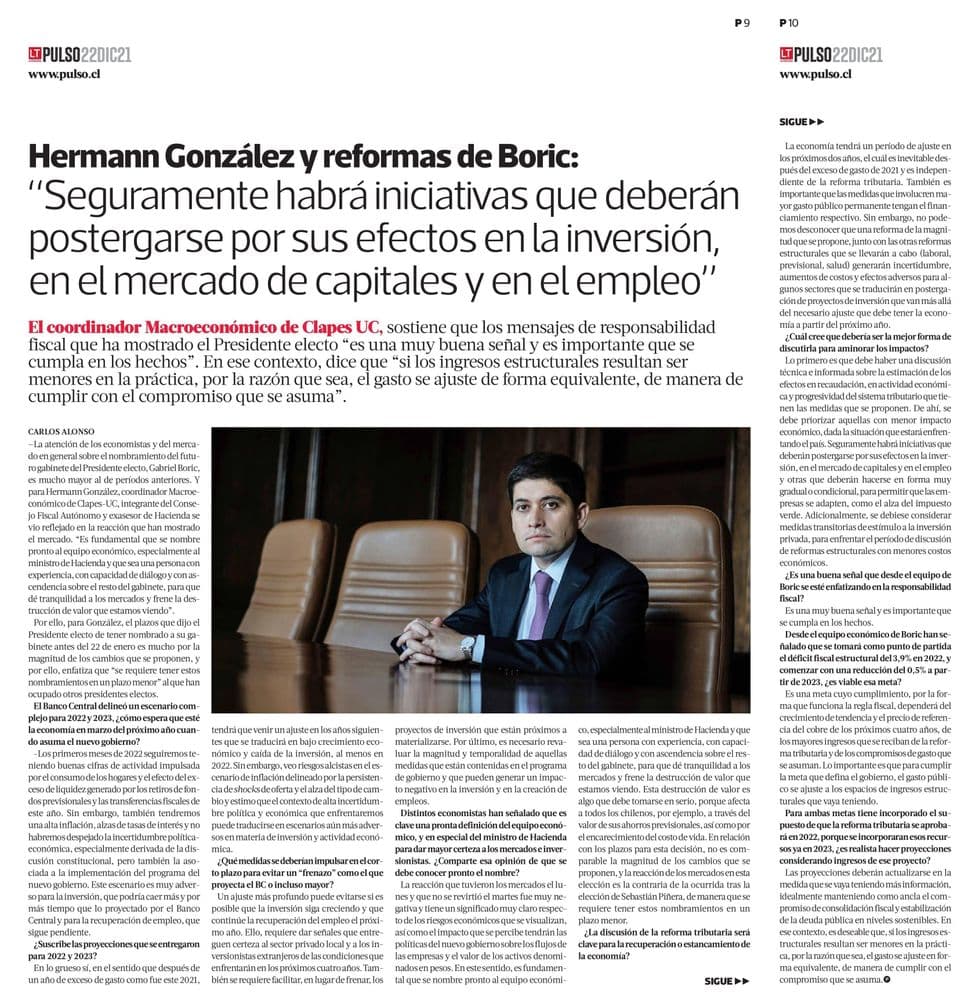 Hermann González y reformas de Boric: “Seguramente habrá iniciativas que deberán postergarse por sus efectos en la inversión, en el mercado de capitales y en el empleo”