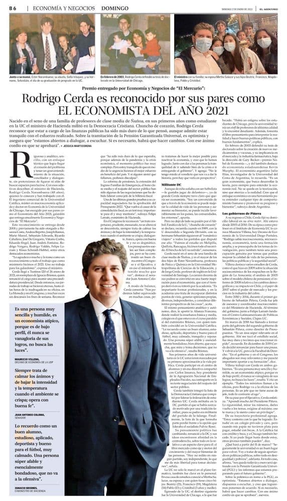 Rodrigo Cerda es reconocido por sus pares como EL ECONOMISTA DEL AÑO 2021