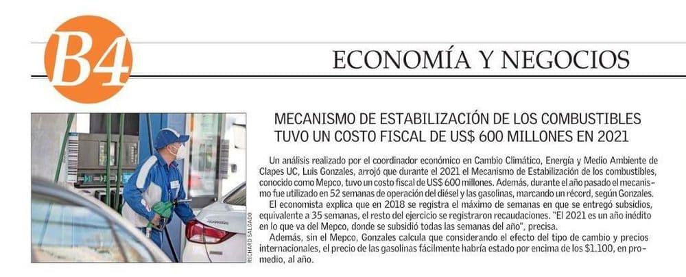 Mecanismo de estabilización de los combustibles tuvo un costo fiscal de DE US$600 millones en 2021