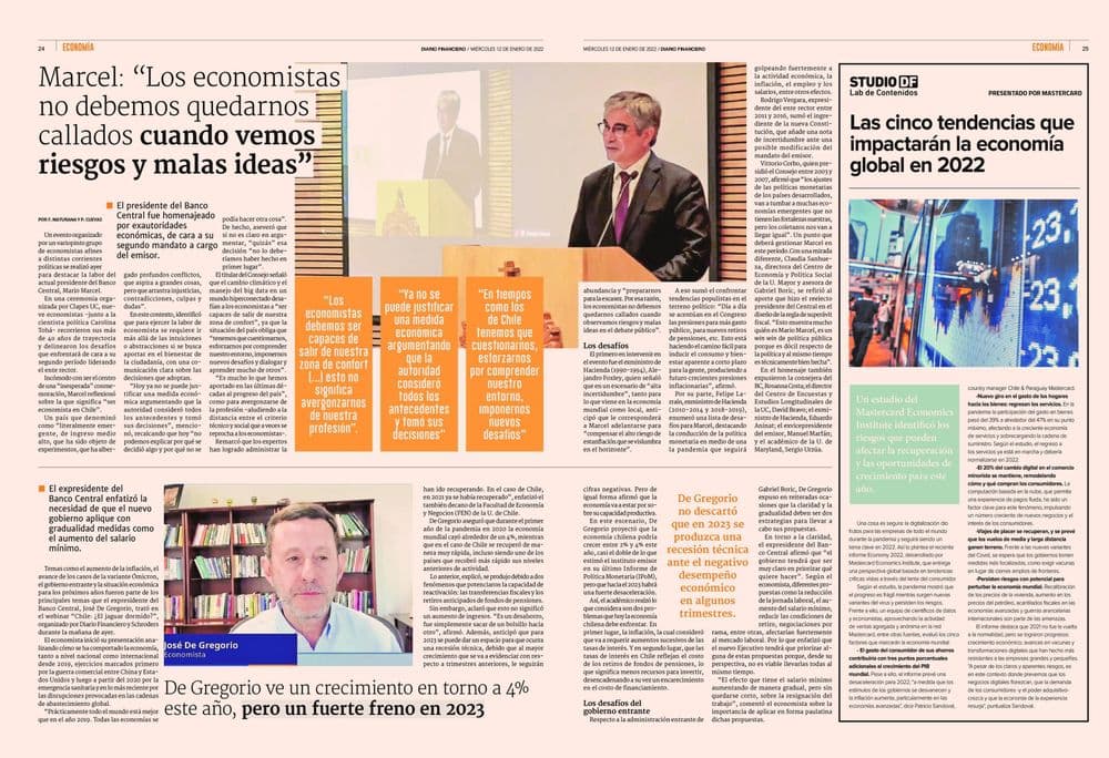 Marcel: "Los economistas no debemos quedarnos callados cuando vemos riesgos y malas ideas"
