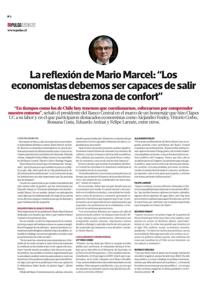 La reflexión de Mario Marcel: “Los economistas debemos ser capaces de salir de nuestra zona de confort”