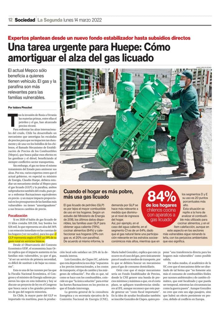 Una tarea urgente para Huepe: Cómo amortiguar el alza del gas licuado