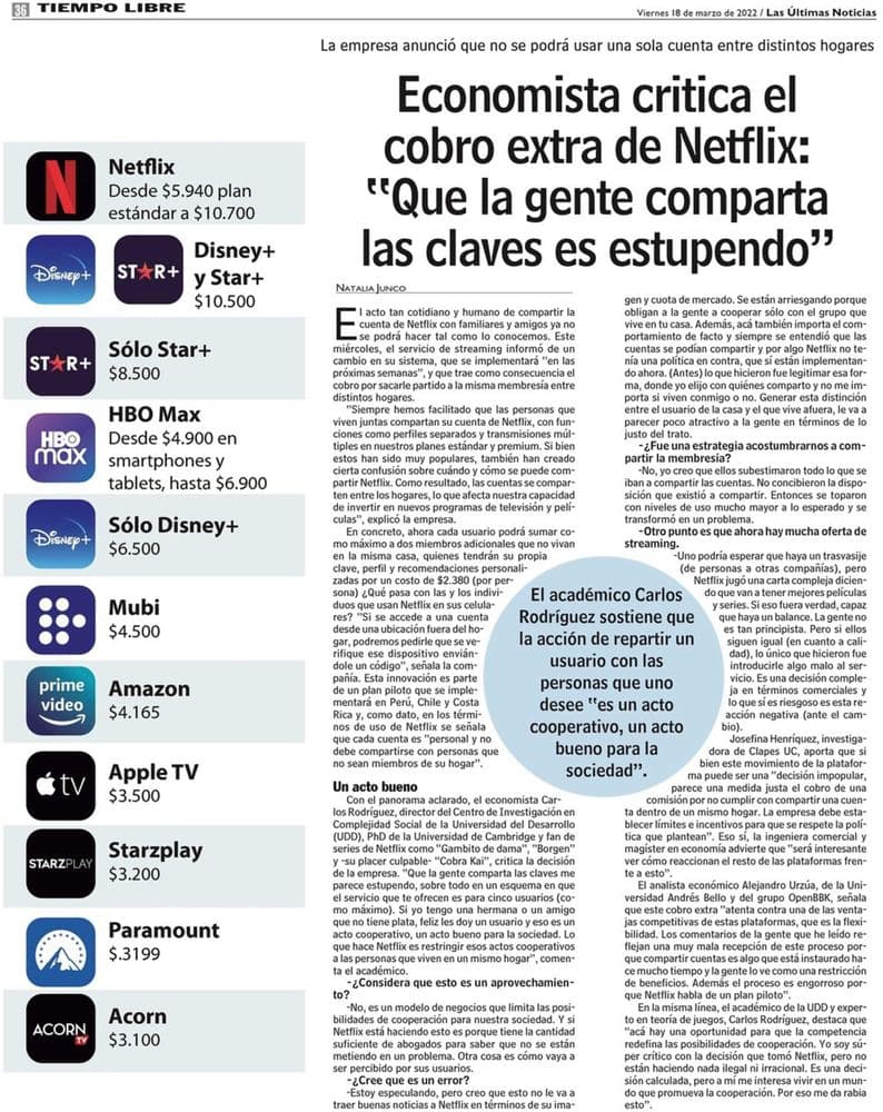 Economista critica el cobro extra de Netflix: "Que la gente comparta las claves es estupendo"