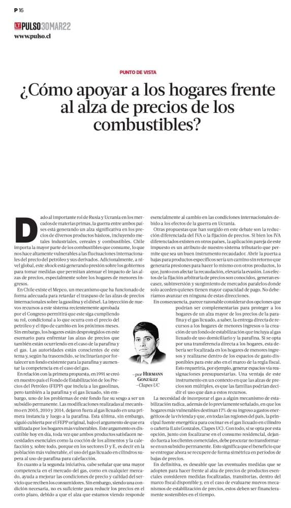 ¿Cómo apoyar a los hogares frente al alza de precios de los combustibles?