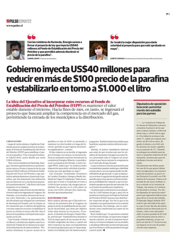 Gobierno inyecta US$40 millones para reducir en más de $100 precio de la parafina y estabilizarlo en torno a $1.000 el litro