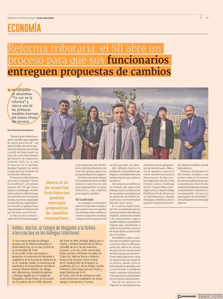 Reforma tributaria: el SII abre un proceso para que sus funcionarios entreguen propuestas de cambios