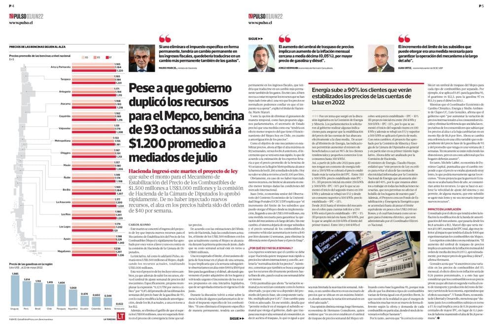 Pese a que gobierno duplicó los recursos para el Mepco, bencina de 93 octanos subirá a $1.200 promedio a mediados de julio