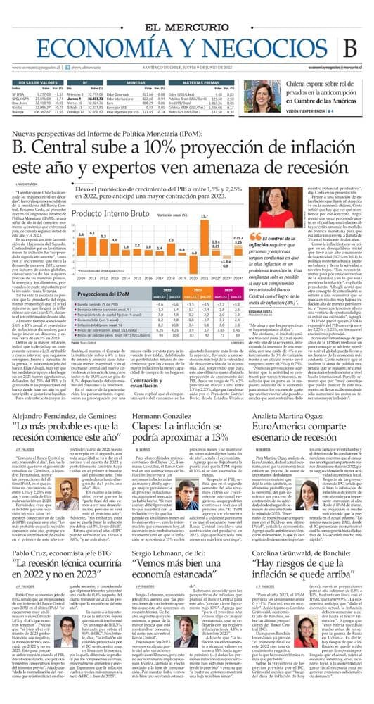 B. Central sube a 10% proyección de inflación este año y expertos ven amenaza de recesión