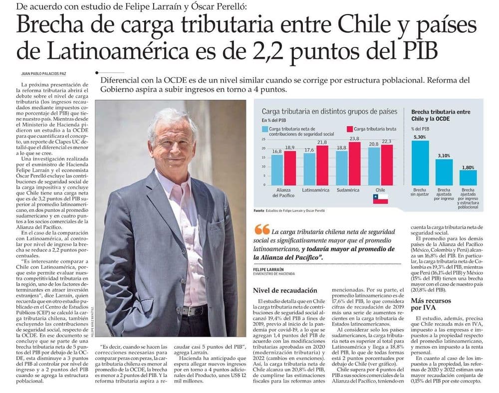 Brecha de carga tributaria entre Chile y países de Latinoamérica es de 2,2 puntos del PIB