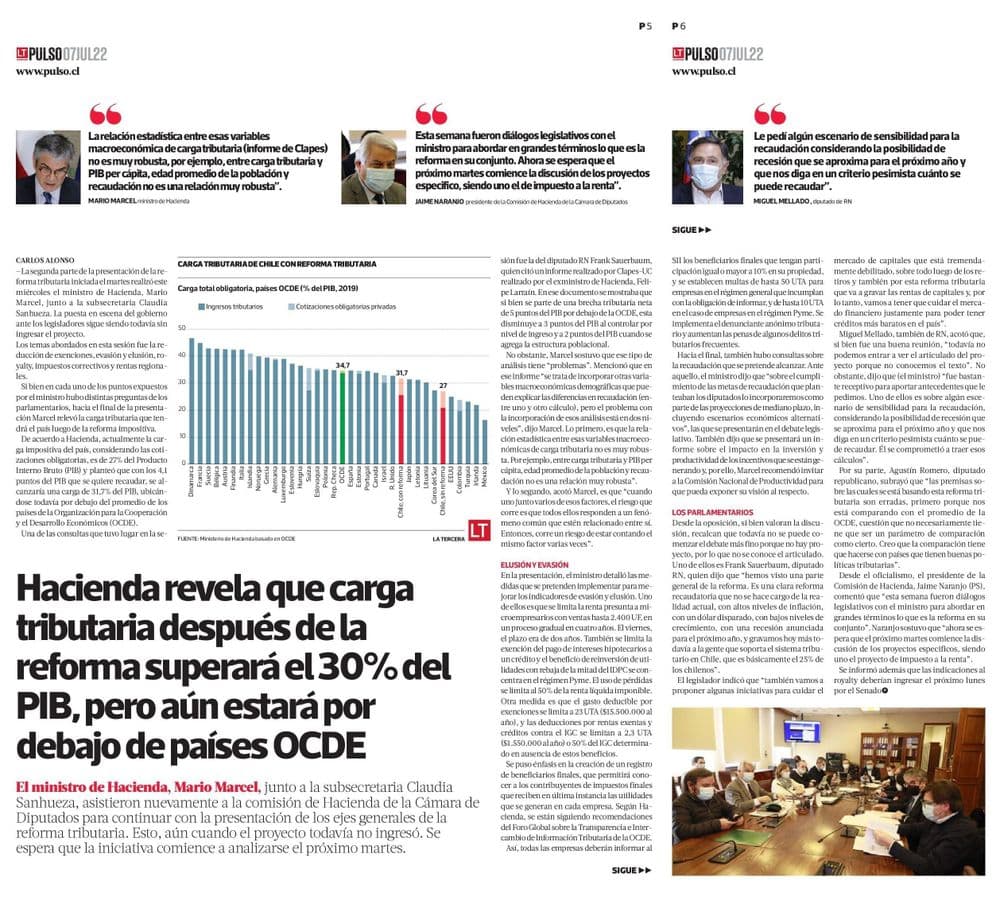 Hacienda revela que carga tributaria después de la reforma superará el 30% del PIB, pero aún estará por debajo de países OCDE