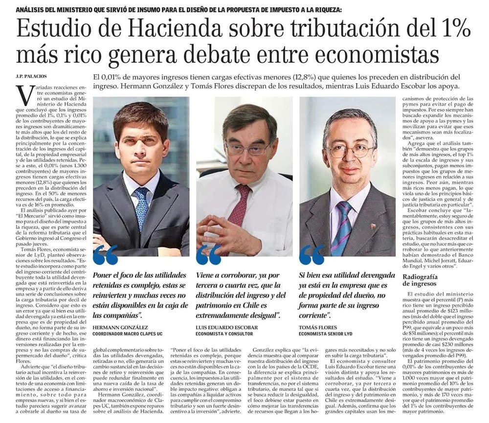Estudio de Hacienda sobre tributación del 1% más rico genera debate entre economistas