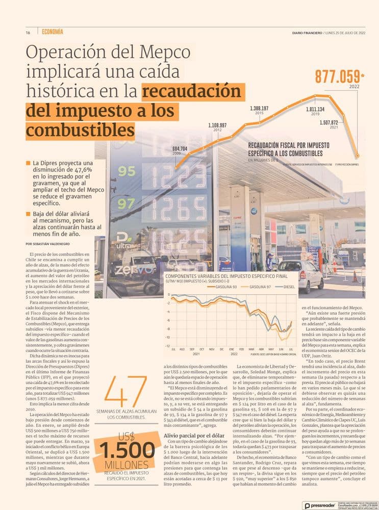 Operación del Mepco implicará una caída histórica en la recaudación del impuesto a los combustibles