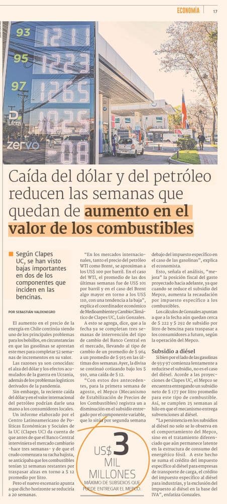 Caída del dólar y del petróleo reducen las semanas que quedan de aumento en el valor de los combustibles