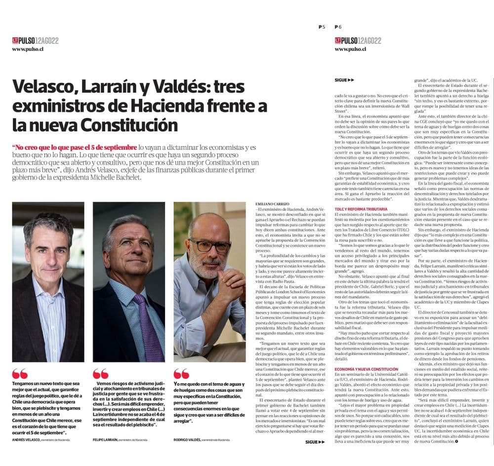 Velasco, Larraín y Valdés: Tres exministros de Hacienda frente a la nueva Constitución