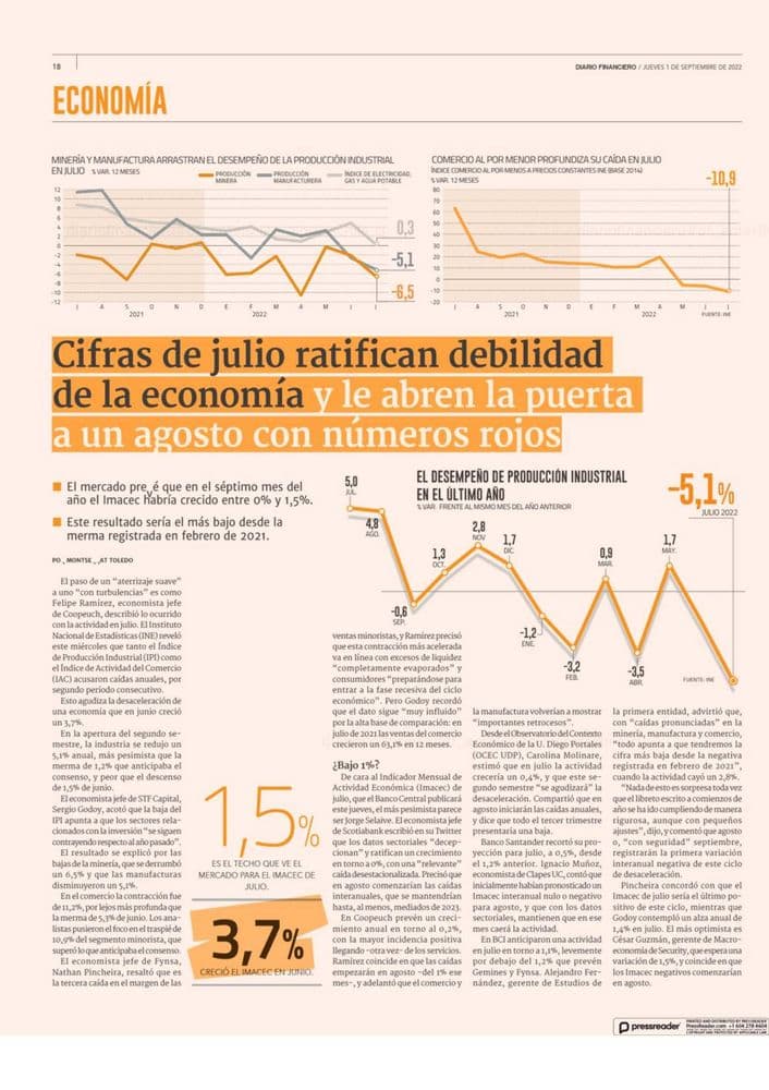 Cifras de julio ratifican debilidad de la economía y le abren la puerta a un agosto con números rojos