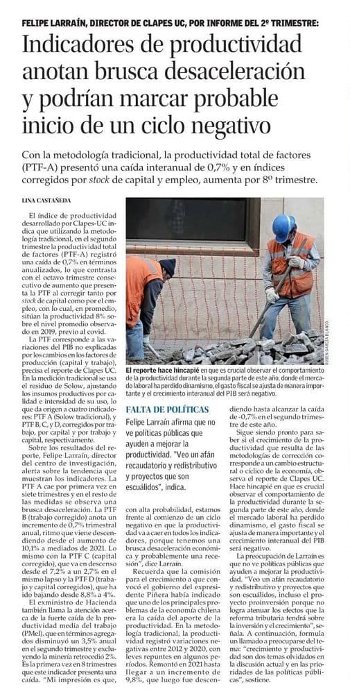 Indicadores de productividad anotan brusca desaceleración y podrían marcar probable inicio de un ciclo negativo