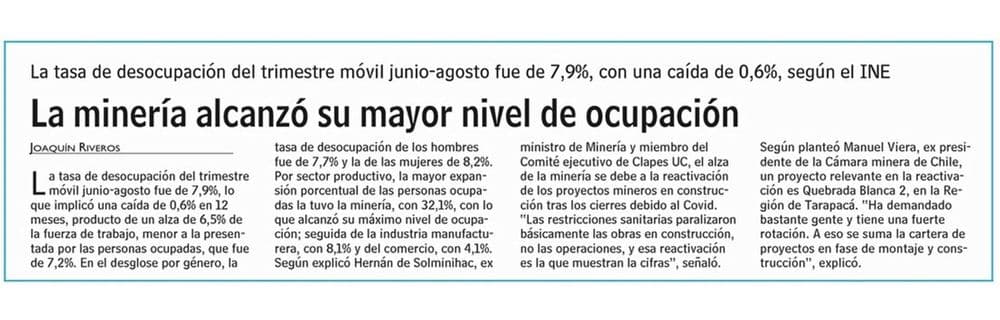 La minería alcanzó su mayor nivel de ocupación