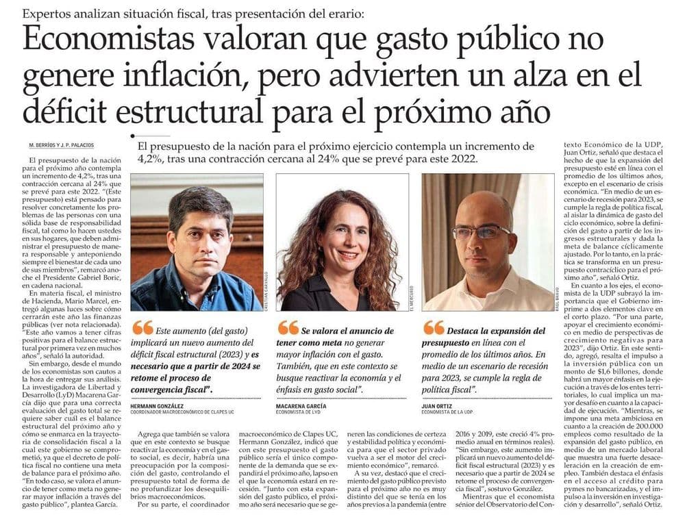 Economistas valoran que gasto público no genere inflación, pero advierten un alza en el déficit estructural para el próximo año