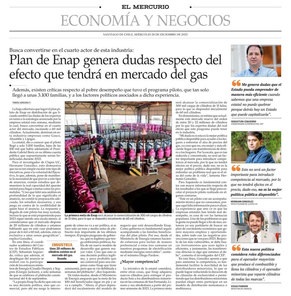 Plan de Enap genera dudas respecto del efecto que tendrá en mercado del gas