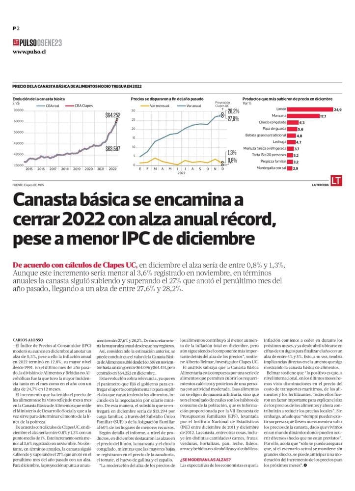 Canasta básica se encamina a cerrar 2022 con alza anual récord, pese a menor IPC de diciembre