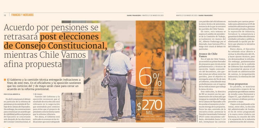 Acuerdo por pensiones se retrasará post elecciones de Consejo Constitucional, mientras Chile Vamos afina propuesta