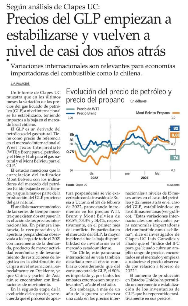 Precios del GLP empiezan a estabilizarse y vuelven a nivel de casi dos años atrás