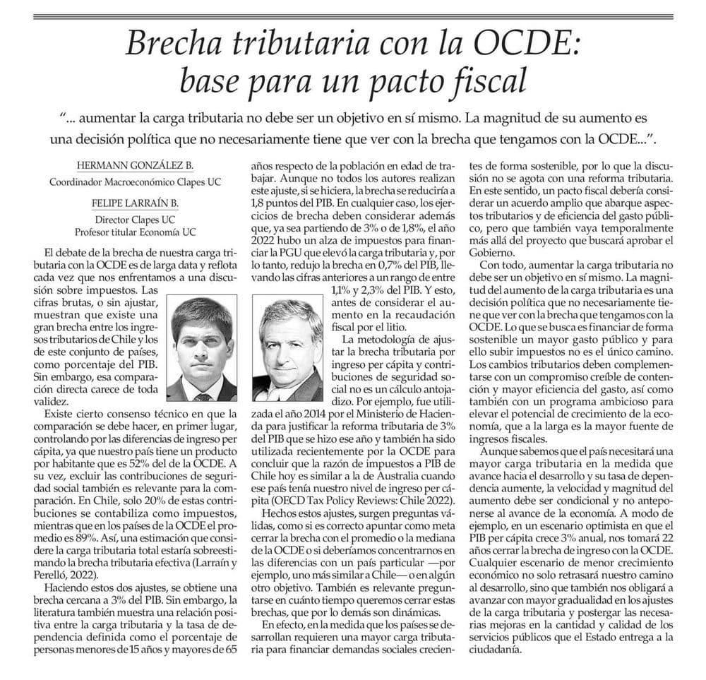 Brecha tributaria con la OCDE: base para un pacto fiscal