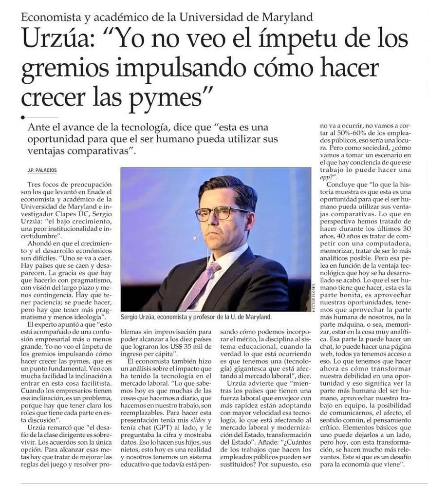 Urzúa: “Yo no veo el ímpetu de los gremios impulsando cómo hacer crecer las pymes”