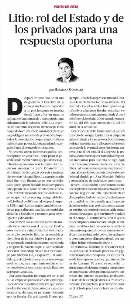 Litio: rol del Estado y de los privados para una respuesta oportuna