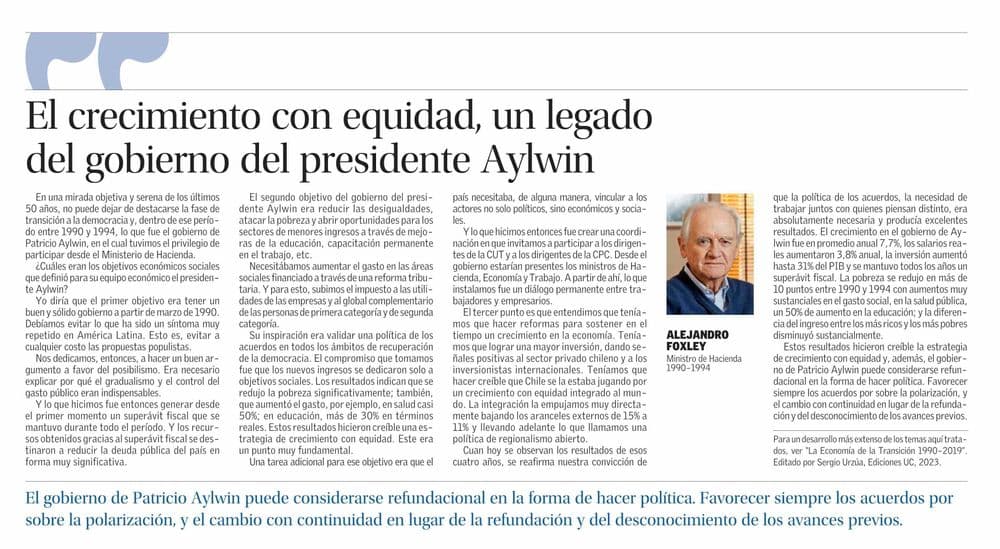 El crecimiento con equidad, un legado del gobierno del presidente Aylwin