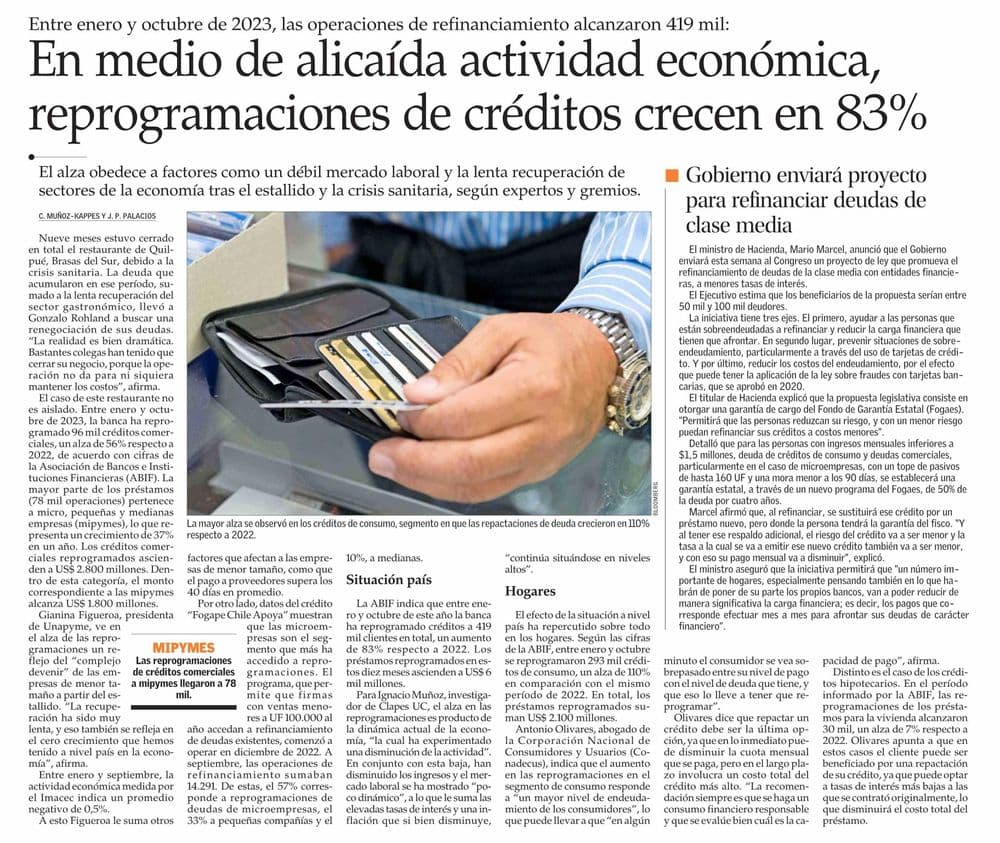 En medio de alicaída actividad económica, reprogramaciones de créditos crecen en 83%