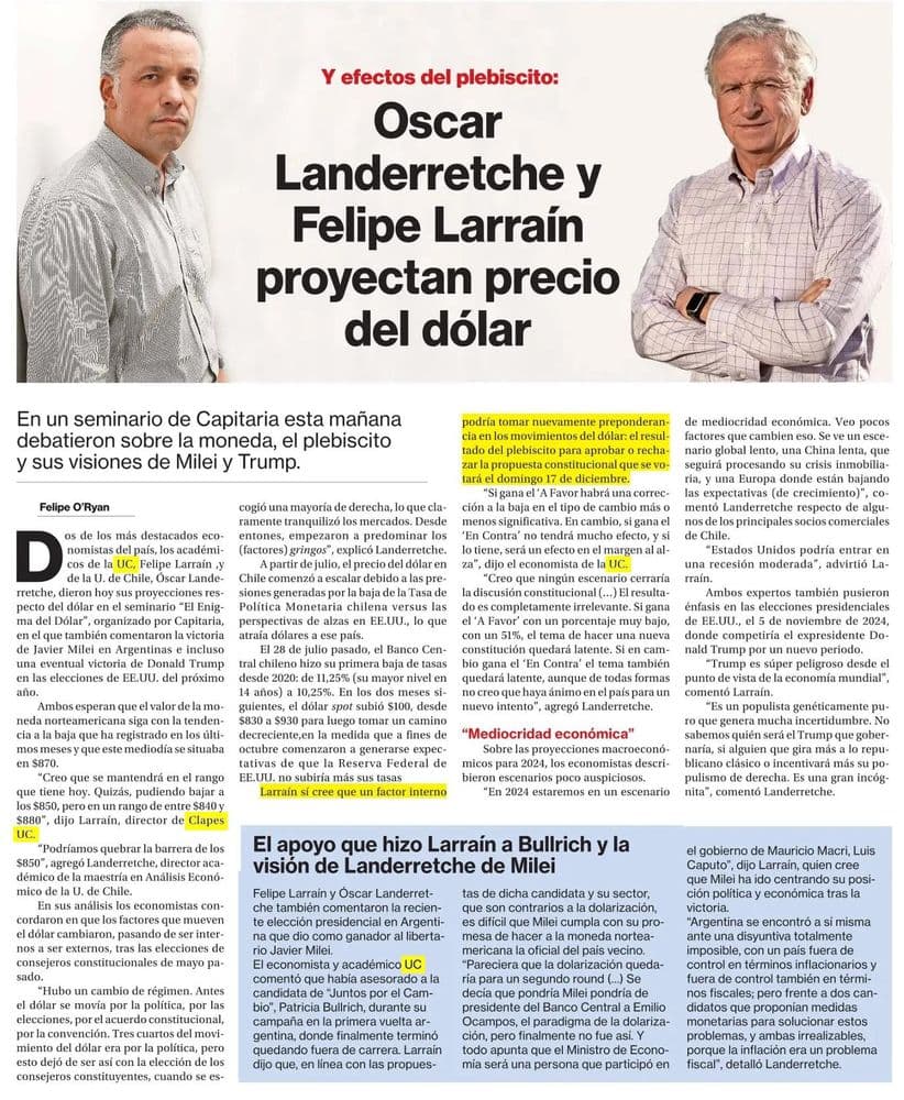 Oscar Landerretche y Felipe Larraín proyectan precio del dólar