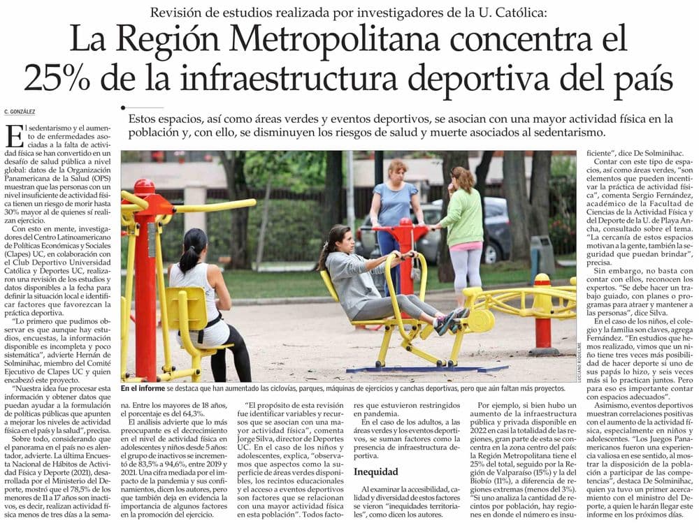 La Región Metropolitana concentra el 25% de la infraestructura deportiva del país
