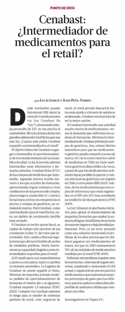 Cenabast: ¿Intermediador de medicamentos para el retail?