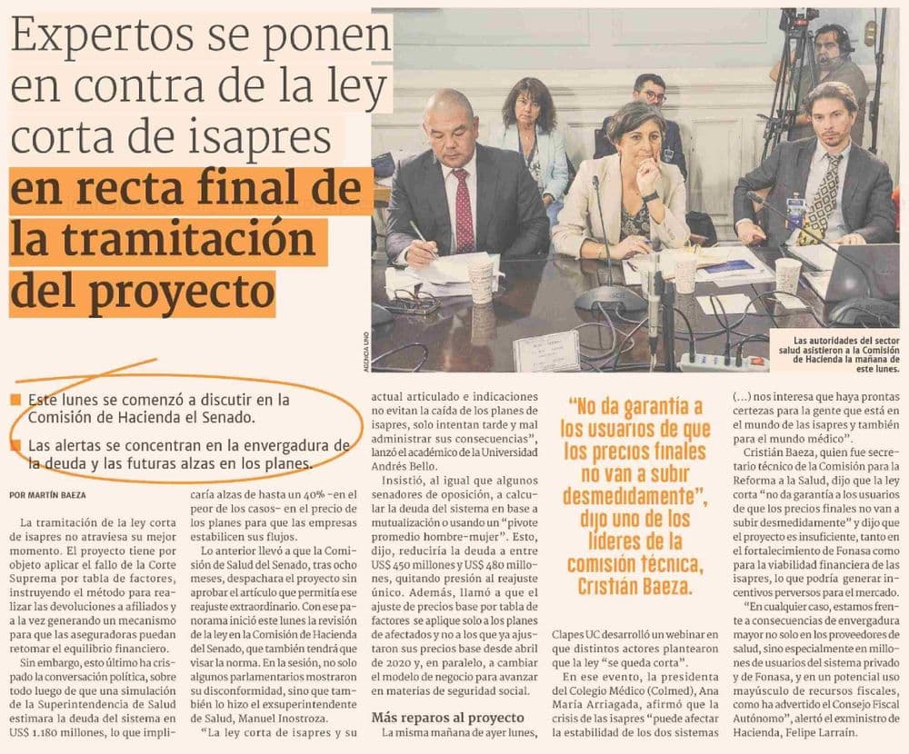 Expertos se ponen en contra de la ley corta de isapres en recta final de la tramitación del proyecto