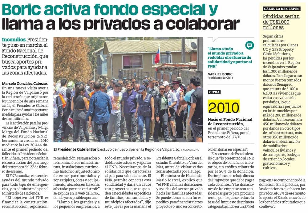 Boric activa fondo especial y llama a los privados a colaborar