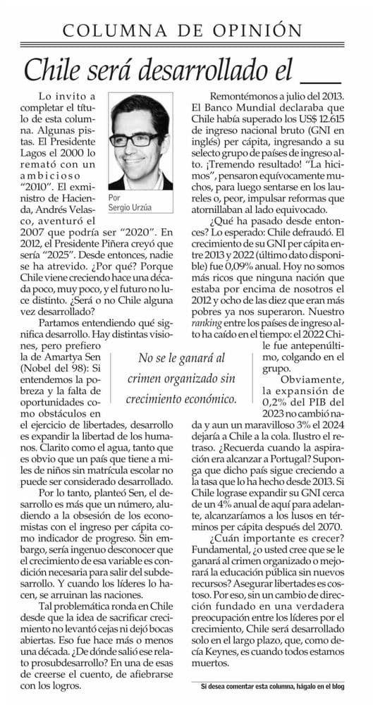 Chile será desarrollado el ___