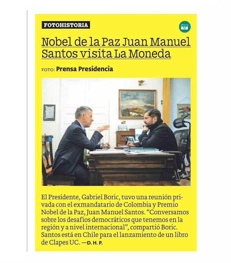 Nobel de la Paz Juan Manuel Santos visita La Moneda