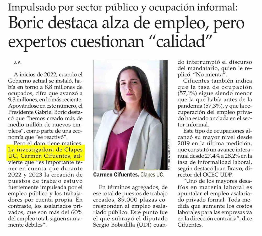 Boric destaca alza de empleo, pero expertos cuestionan “calidad”
