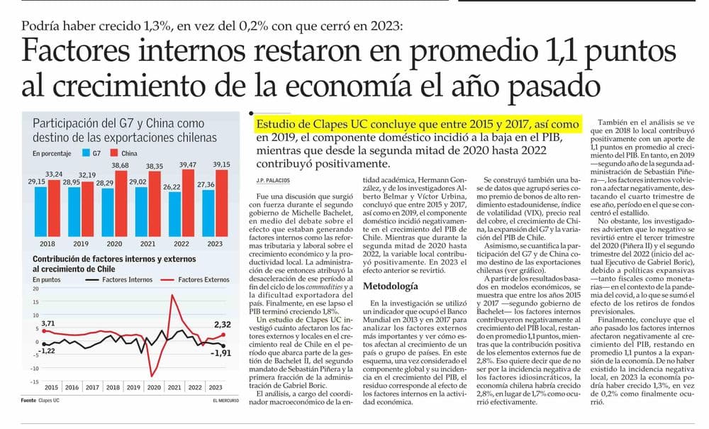 Factores internos restaron en promedio 1,1 puntos al crecimiento de la economía el año pasado